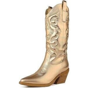 Cowboy Boots for Women | Snip Toe, Slip On |  Sizes 6.5 available - Gold